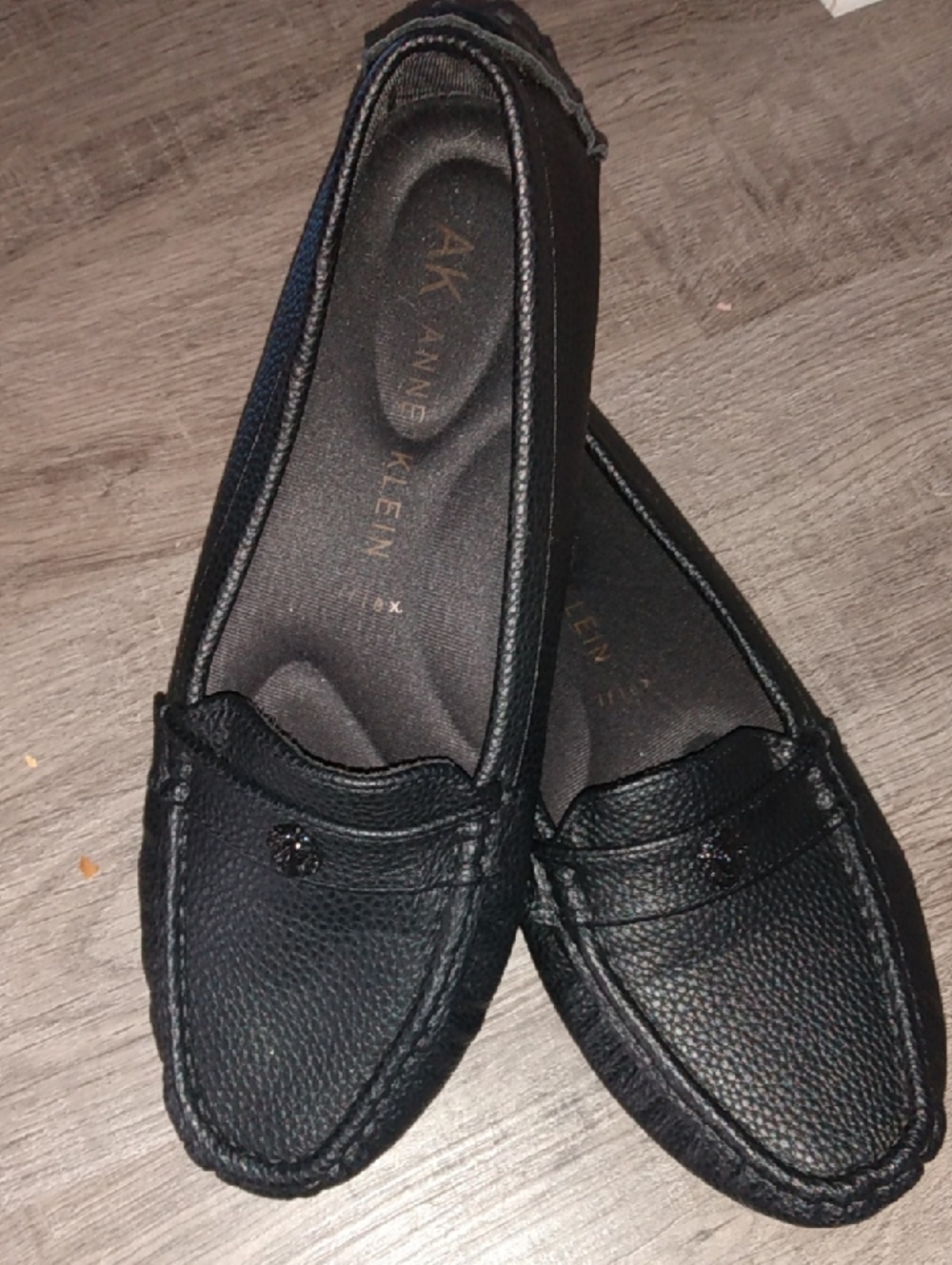 Anne Klein Black Pebbled Vegan Leather Slip-On Loafers